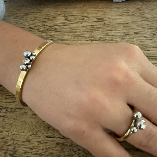 Sphere armband en bijpassende ring in bicolor goud met Diamanten